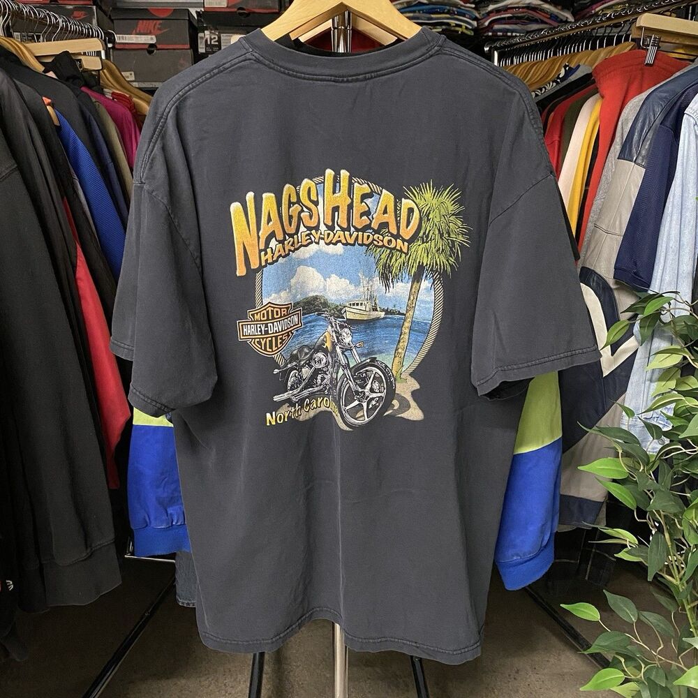 Vintage 2003 Harley-Davidson Nags Head North Carolina Black T-Shirt Men's 2XL